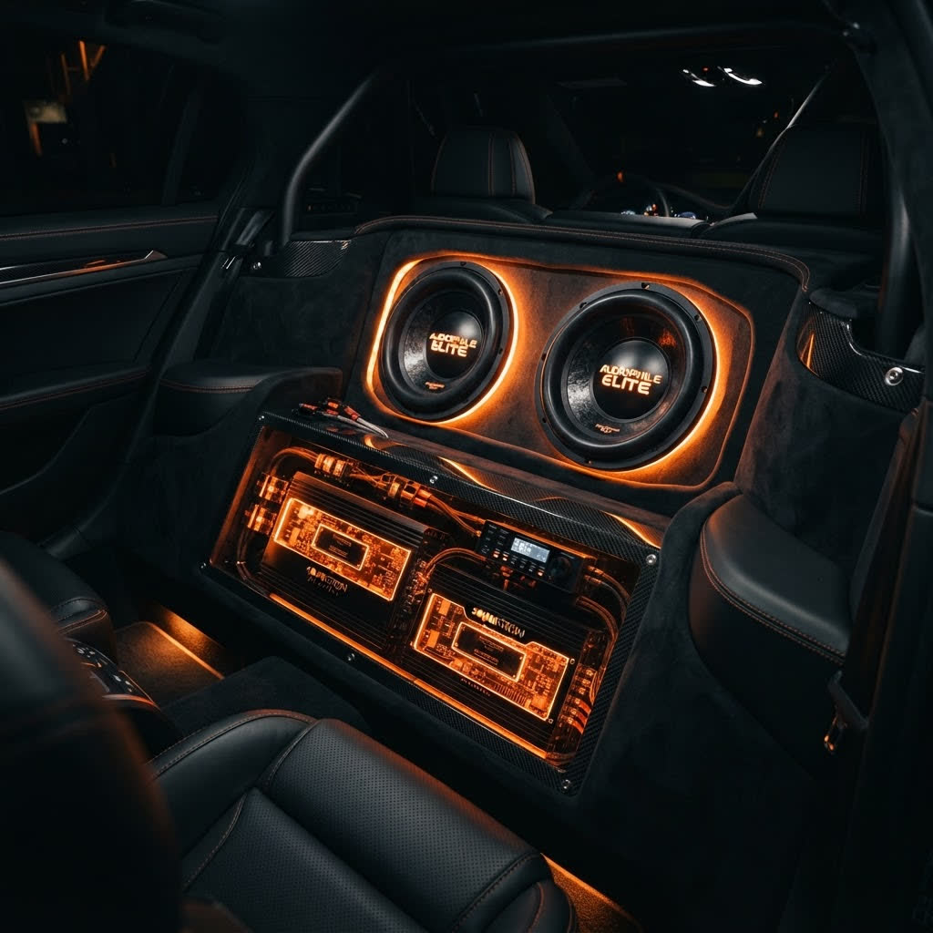 Sistema de som automotivo instalado